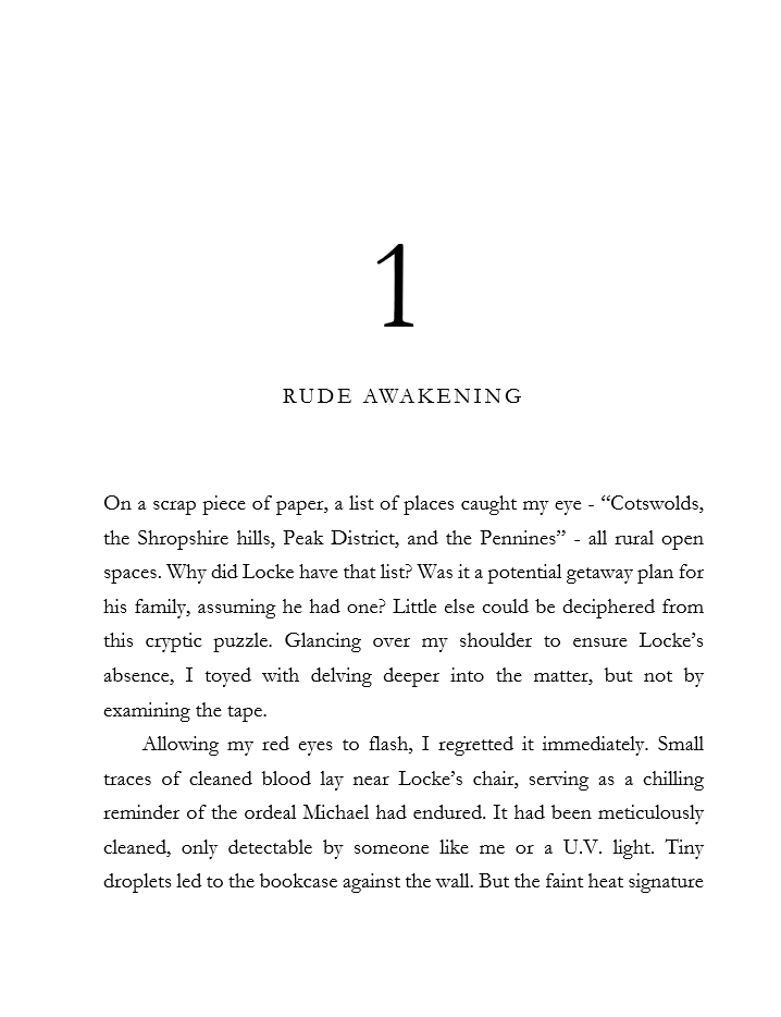 Page titled "1. Rude Awakening" with text discussing a personal experience and reflections.